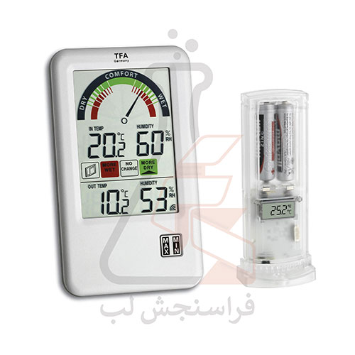 ترموهیدرومتر دیجیتال سنسوردار (داخل و خارج بی سیم همراه توصیه تهویه هوا) برند TFA کد 30.3045