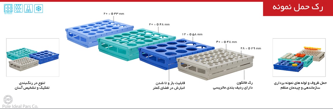 رک حمل نمونه 68 خانه برای لوله‌های فالکون با قطر16و 28 mm برند PIP کد 120107